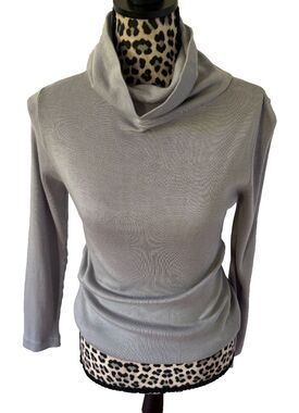 Vintage 80s Womens Gray Turtleneck Sweater Dark Academia Equestrian Retro Medium